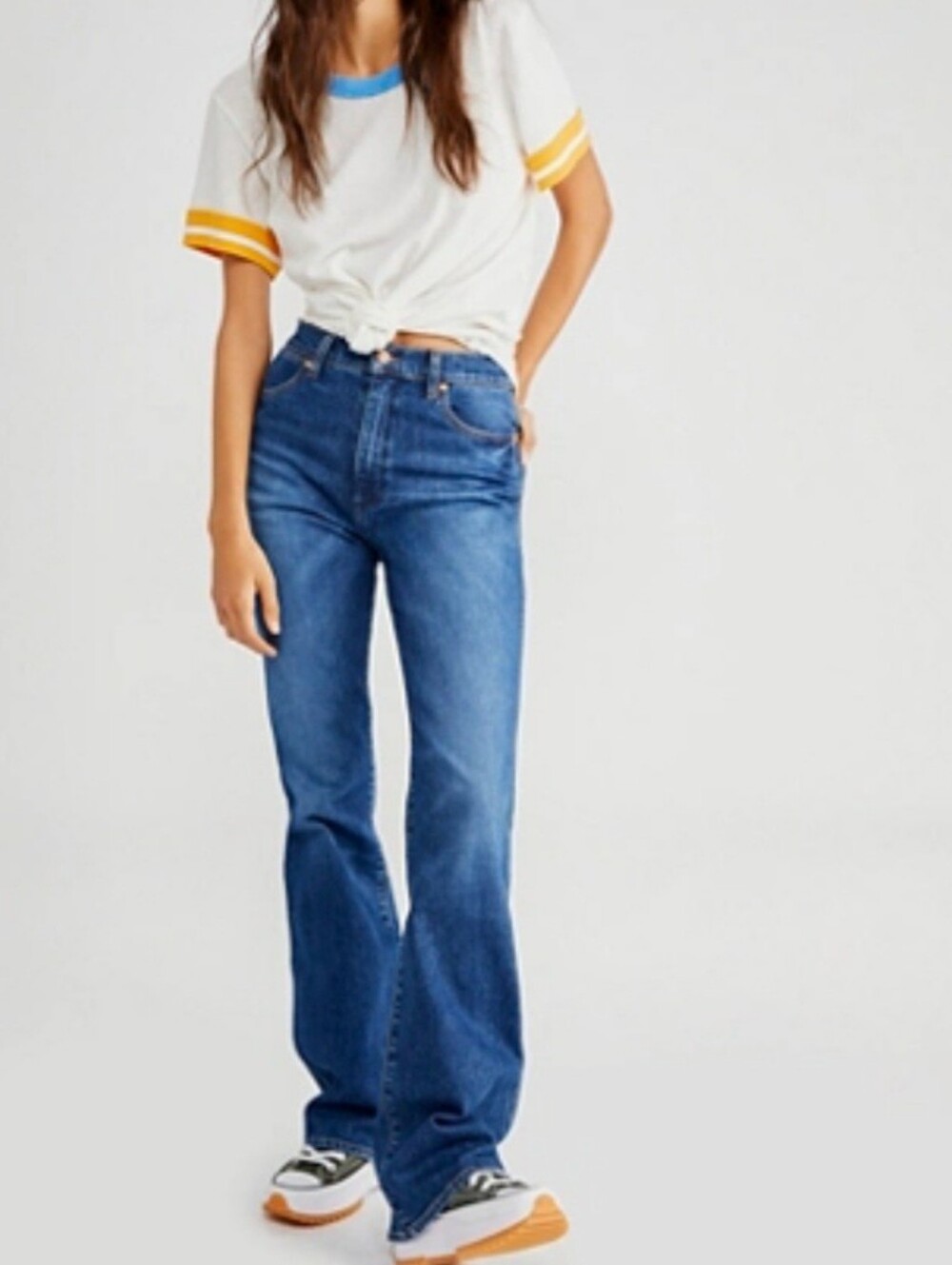 Medium Dark Blue Free People Wrangler 626 High Rise Boot Jeans